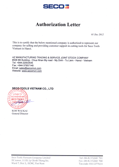 seco azcom distributor certificate